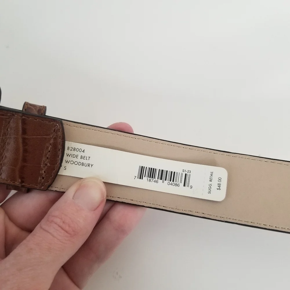 NWT Cole Haan Wide Croc Embossed Woodbury Brown Belt Size S